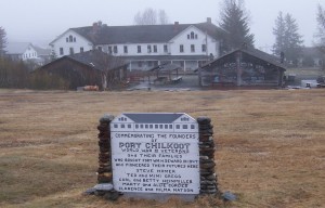 Sign plus view of old barracks at Port Chilkoot